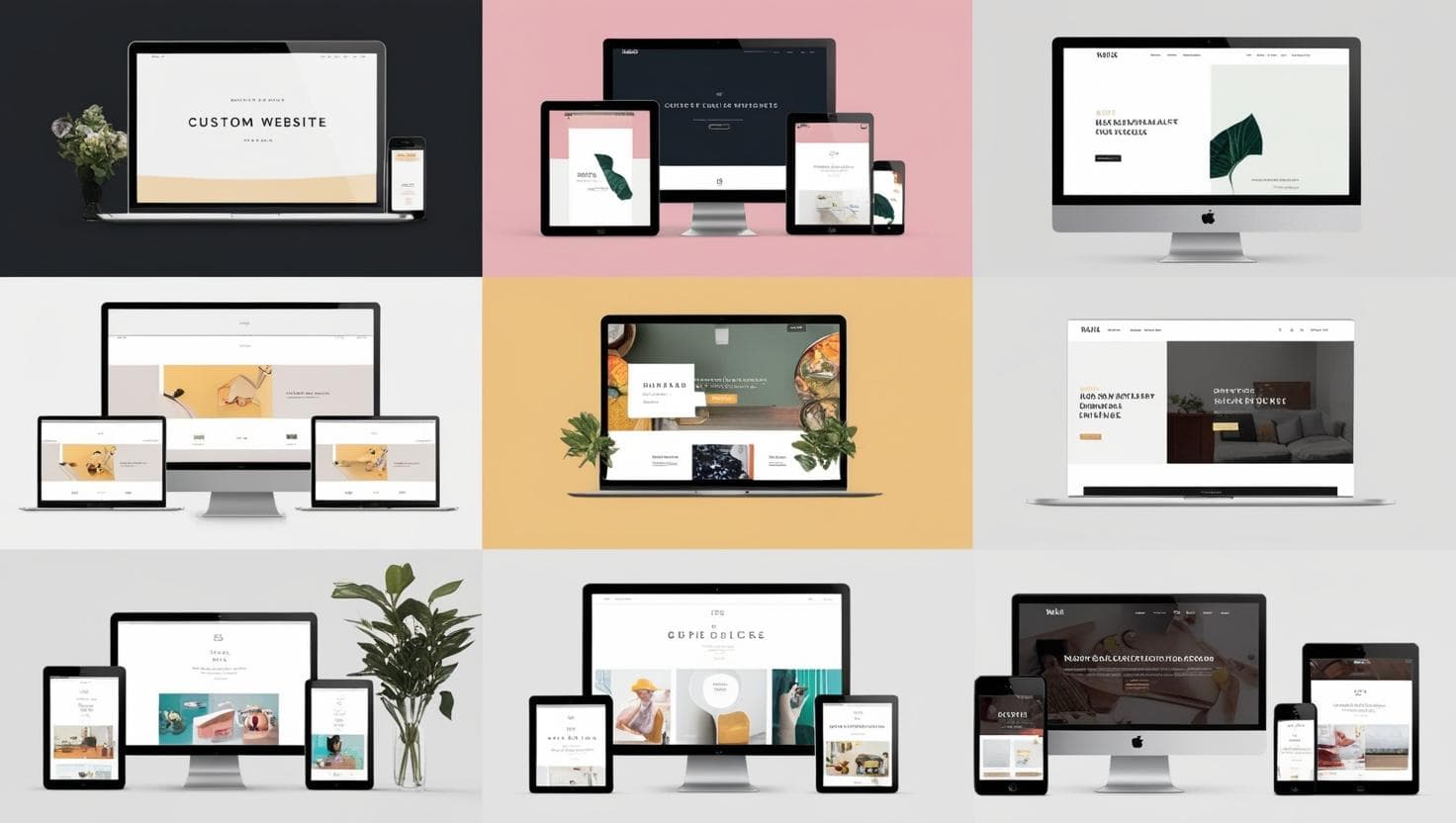 Custom website development showing responsive design on desktop, tablet, and mobile