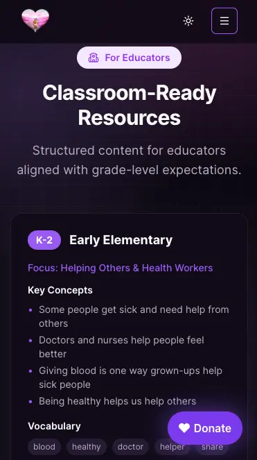 Jada Bascom Foundation website on a phone: classroom-ready resources for educators